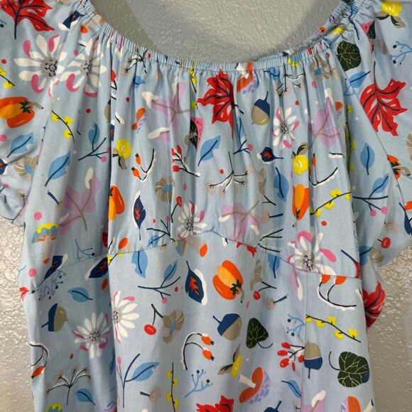 Dapper Day Floral Print Skirt & Top Set 4X Light Blue 100% Cotton First Frost - Picture 3 of 15